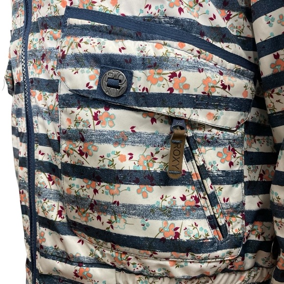 ROXY Torah Bright Liberty Jacket Size Small Slim Fit 8K Striped Floral Hooded - Picture 6 of 16